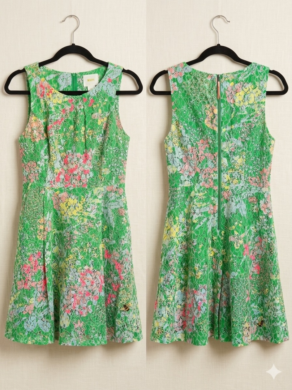 Maeve Green Floral Lace Top with Pink Accents